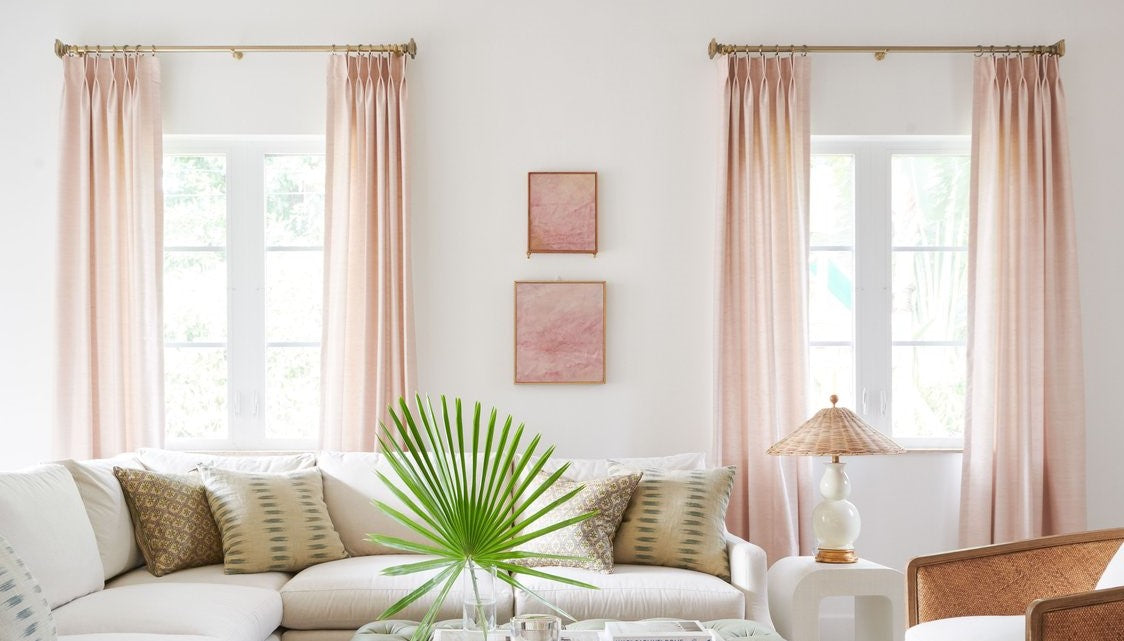 Pink double pinch pleat curtains