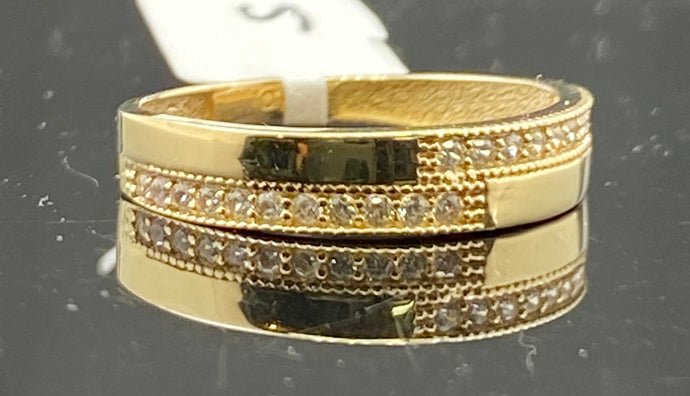 10k Ring Solid Gold Ladies Designer Band with Signity Stones R2834 - Royal Dubai Jewellers