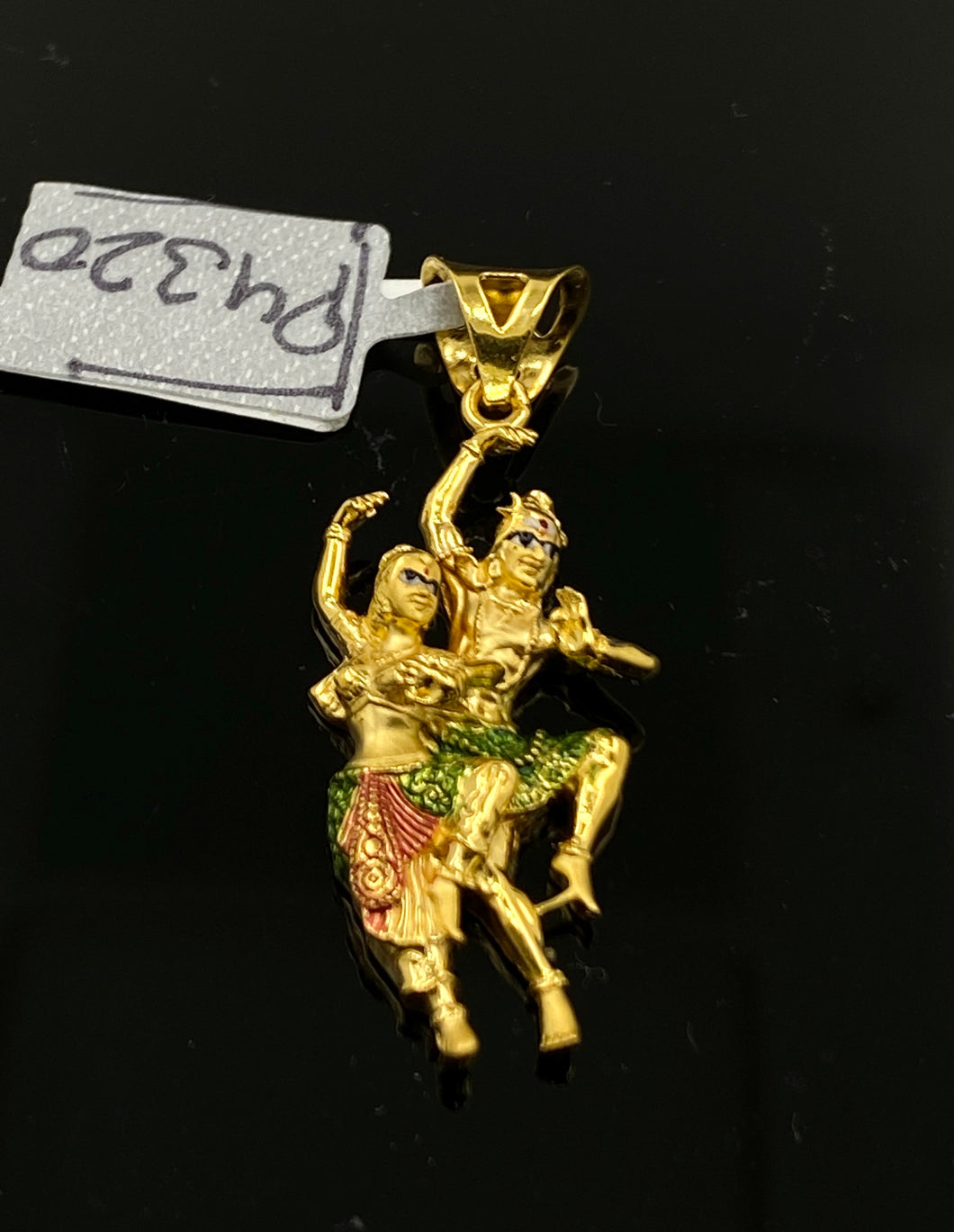22K Solid Gold Lord Shiv And Parvati Multi Colored Idol Pendant P4320 - Royal Dubai Jewellers