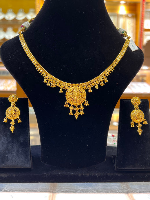 22k Solid Gold Elegant Lades Filigree Necklace Set c2871 - Royal Dubai Jewellers
