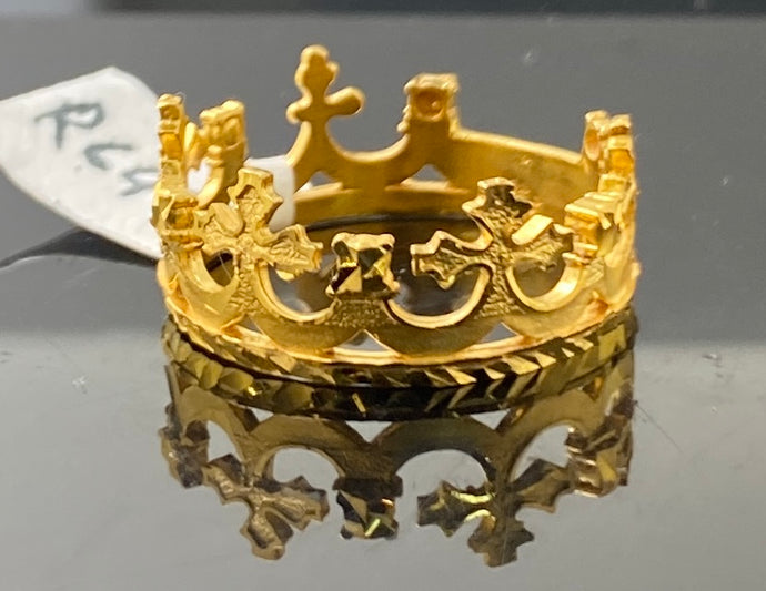 22k Solid Gold Ladies Designer Diamond Cut Crown Band Ring R6479 - Royal Dubai Jewellers