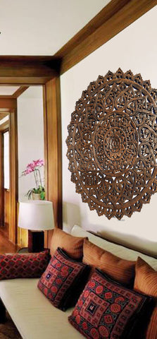 Elegant Wood Carved Wall Plaque Floral Wood Wall Panels Asiana Home Decor