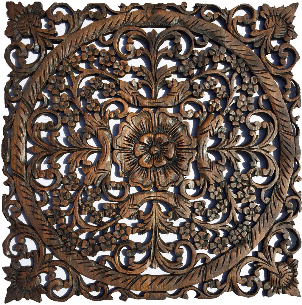 Oriental Carved Wood Wall Plaques.Unique Floral Wood Wall Art – Asiana