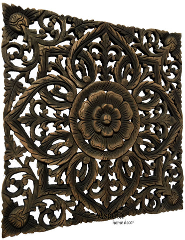 Oriental Carved Wood Wall Plaques.Unique Floral Wood Wall Art – Asiana ...