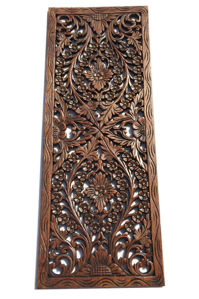 Floral Wood Carved Wall Panel. Wood Wall Decor for Sale - Asiana Home Decor