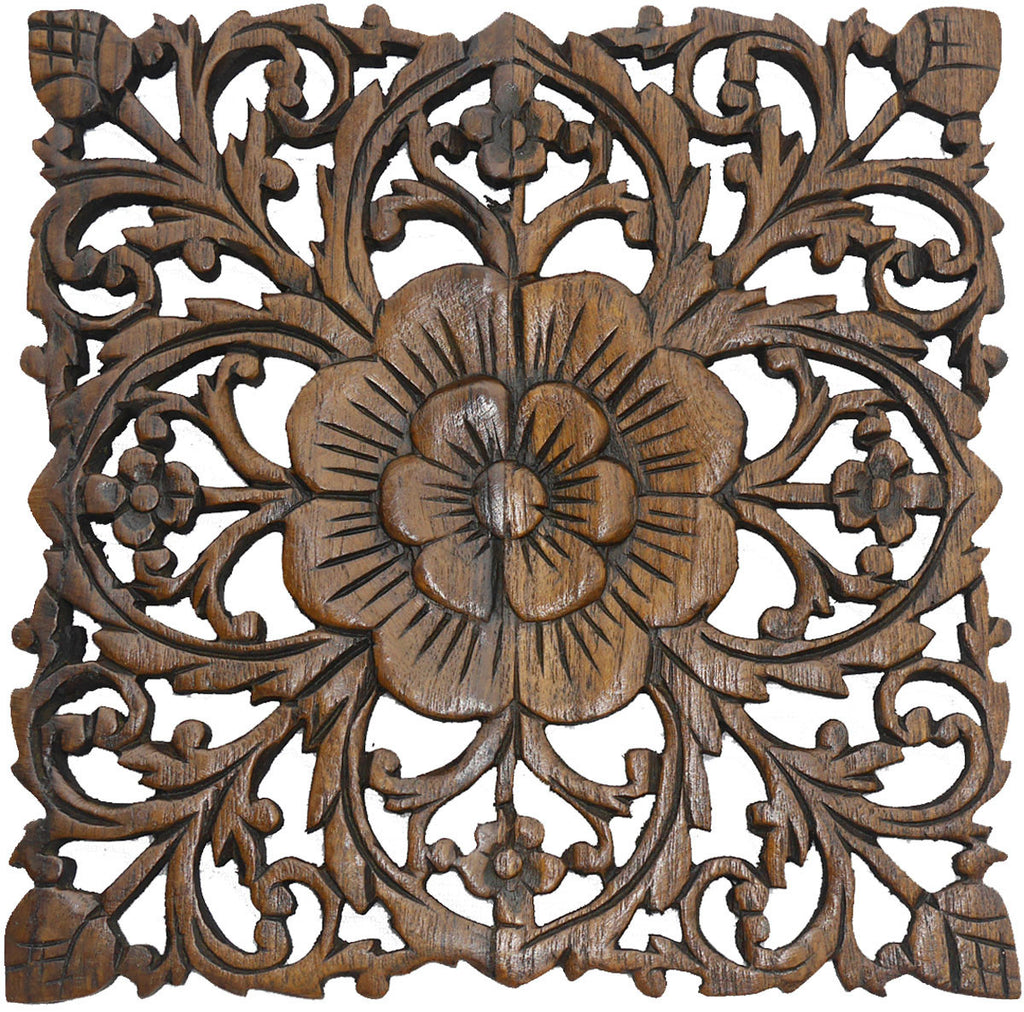 Wood Plaque Oriental Carved Lotus. Rustic Wall Decor. Hand Carved Wall \u2013 Asiana Home Decor