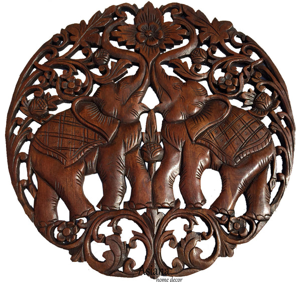 Clearance Round Carved Wood Elephant Love sign Wall Decor ...