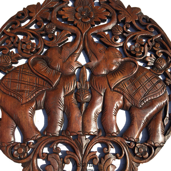 Clearance Round Carved Wood Elephant Love Sign Wall Decor -4985