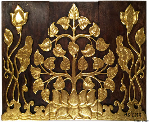 Elegant Wood Carved Wall  Plaque Floral Wood Wall  Panels 
