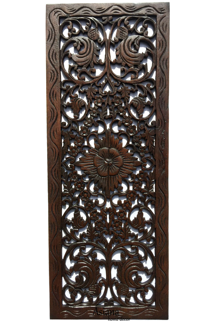 Asian Home Decor.Floral Wood Carved Wall Panel.Wall Art - Asiana Home Decor