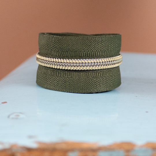 Fermeture à glissière au mètre ikatee® - Olive et or Image 1