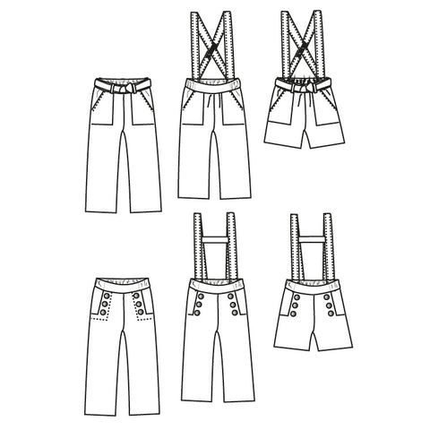 Pochette patron pantalon ou short avec bretelles pour filles du 3 au 12 ans