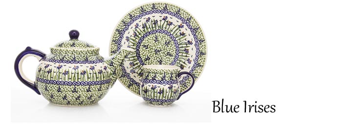 Traditional Polish Pottery: Blue Irises