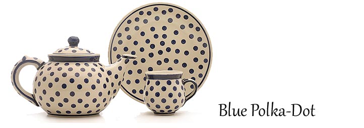 Traditional Polish Pottery: Blue Polka-Dot