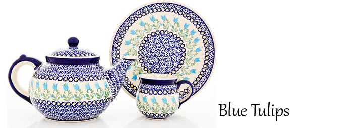 Traditional Polish Pottery: Blue Tulips