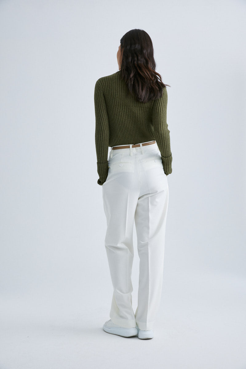 CS5010B Striped ribbed turtleneck slim sweater Olive