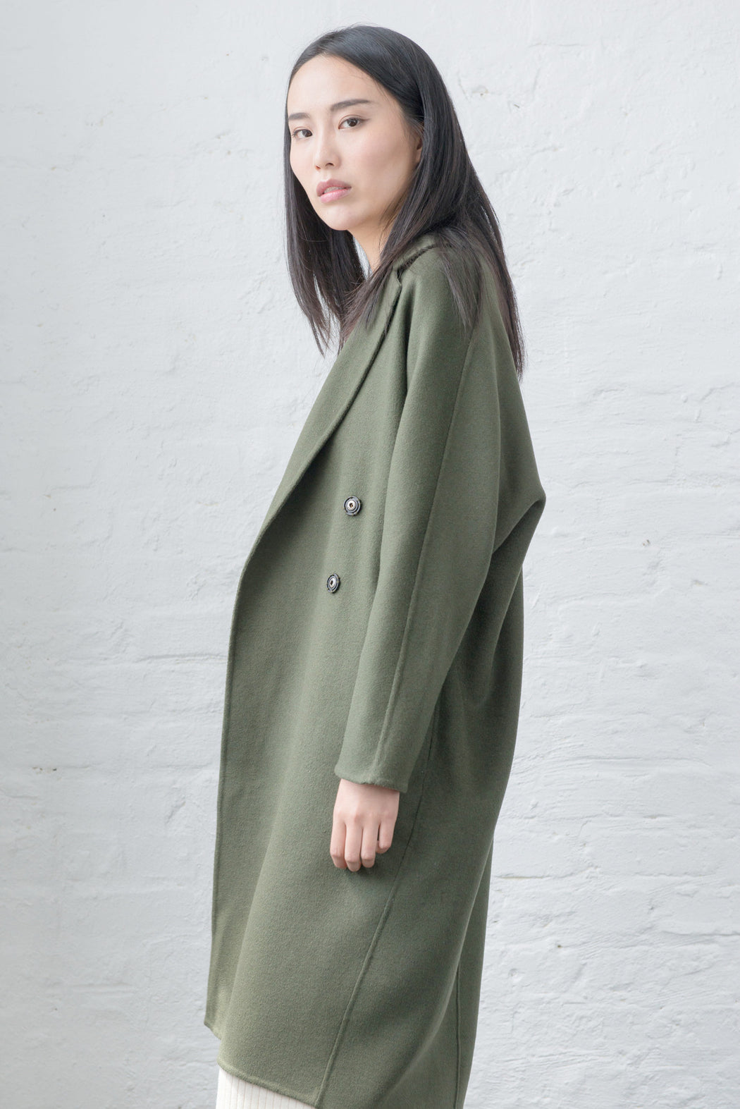Womens outerwear JL011 Olive green cocoon coat — Mute by JL