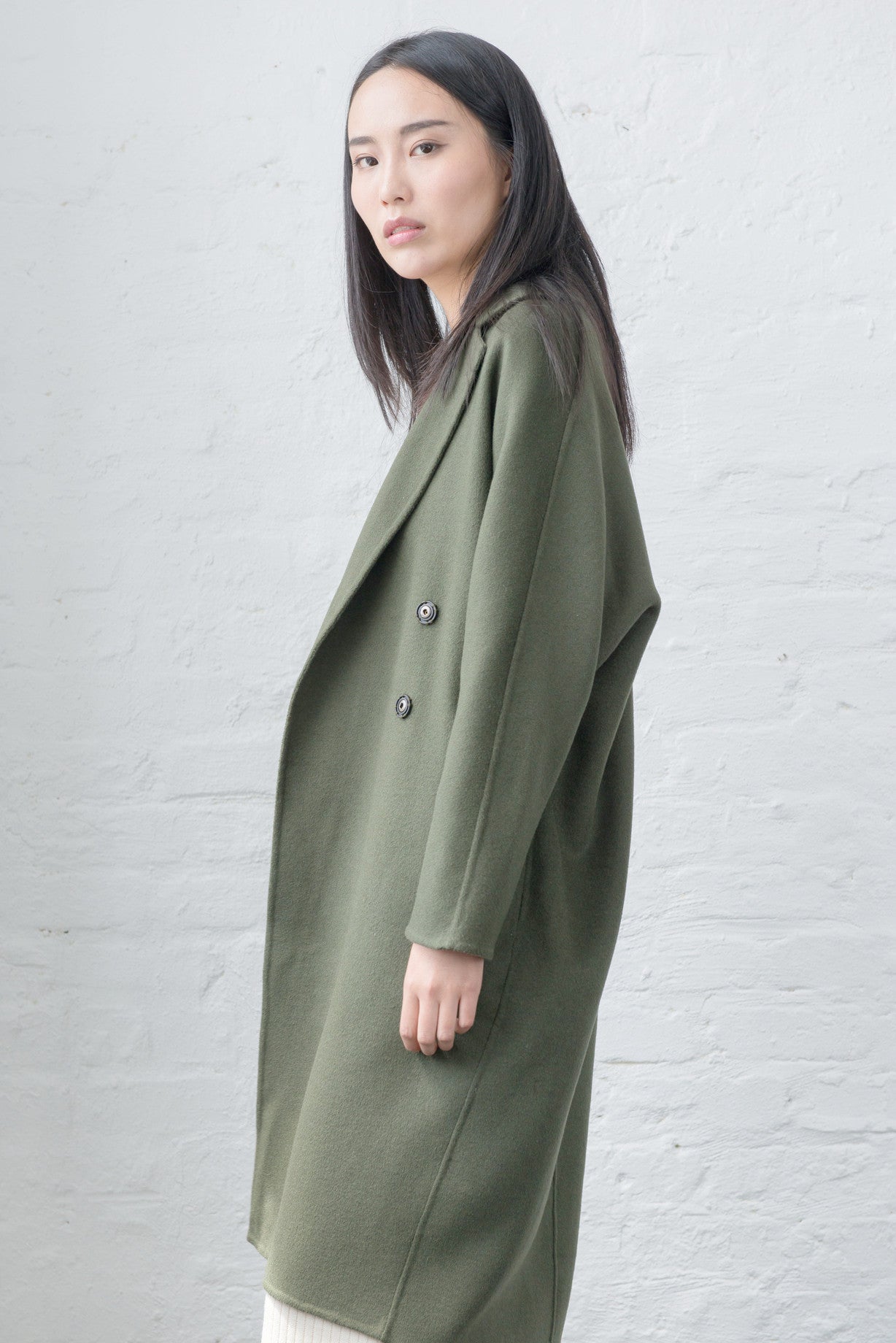 Womens outerwear JL011 Olive green cocoon coat – Mute by JL