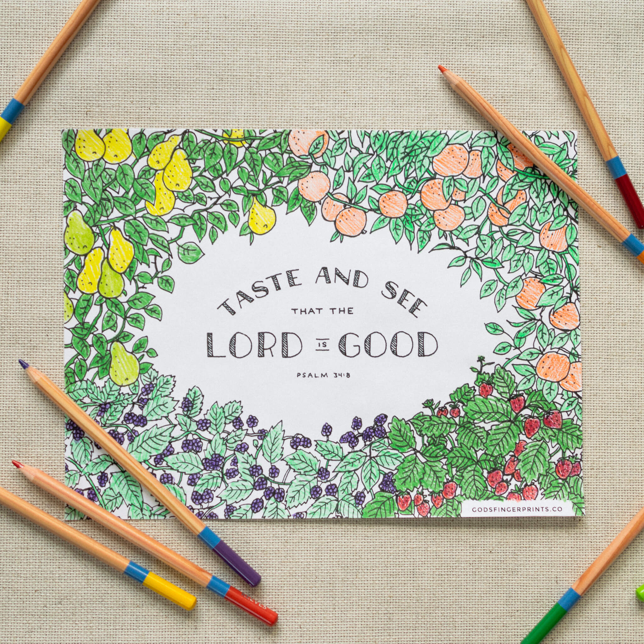 Coloring Page by God's Fingerprints - Psalm 34:8