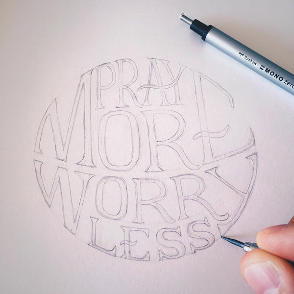 hand lettering Bible verse pray more worry less Christian inspiration