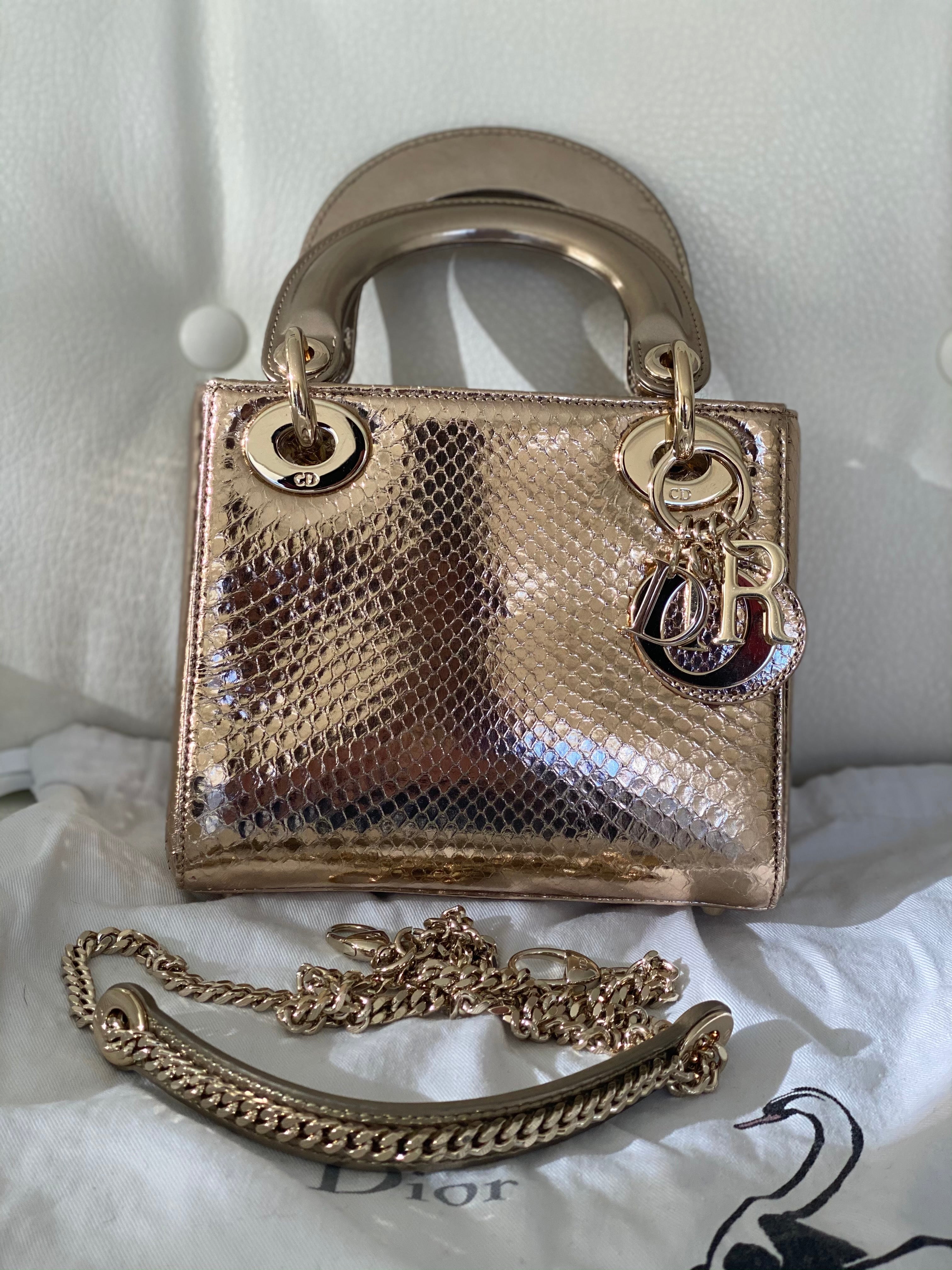 Dior Metallic Gold Leather Mini Lady Dior Tote