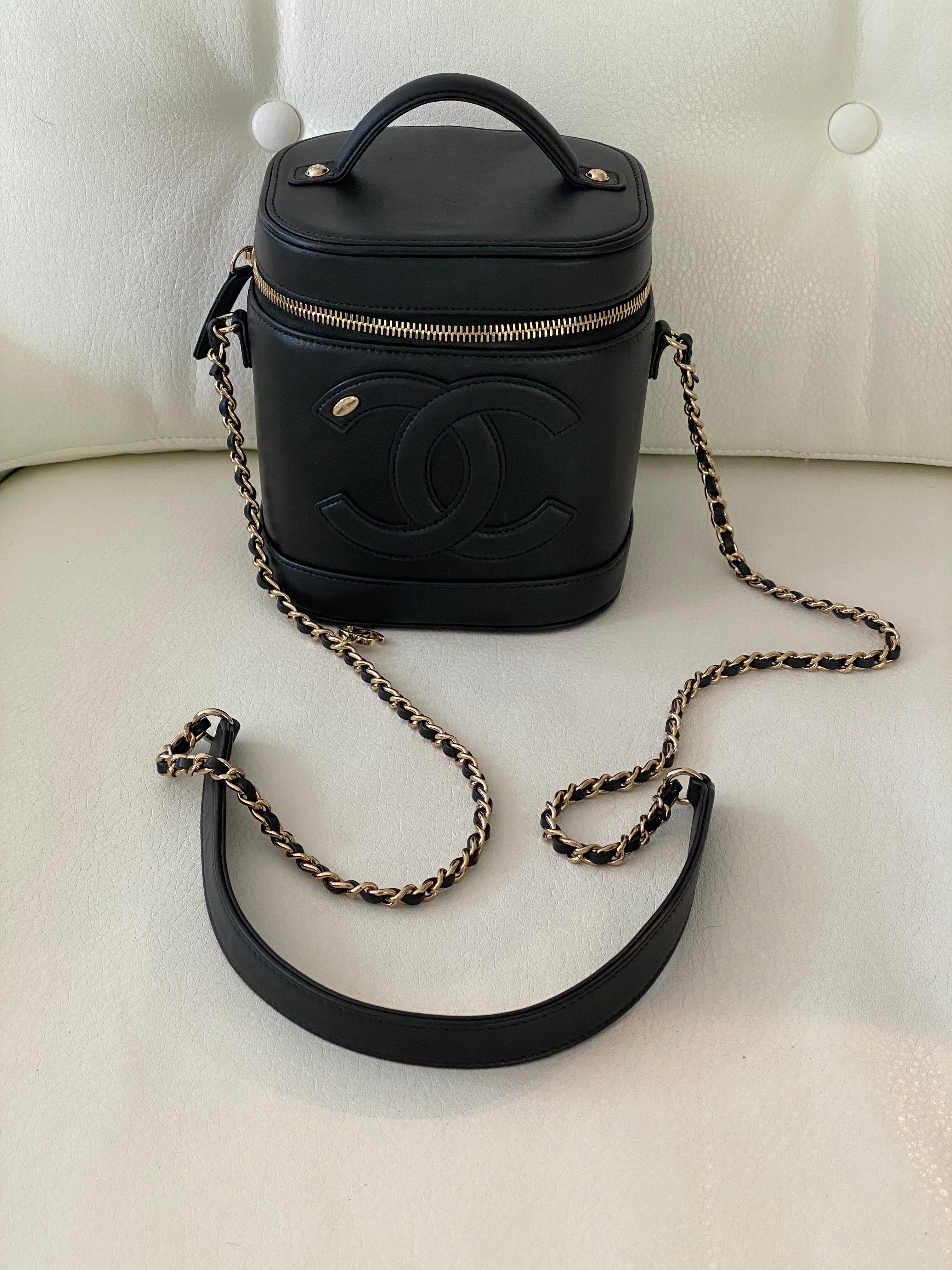 NIB 100AUTH CHANEL 22C Black Caviar Leather Mini Vanity Handle Bag With  Chain  eBay