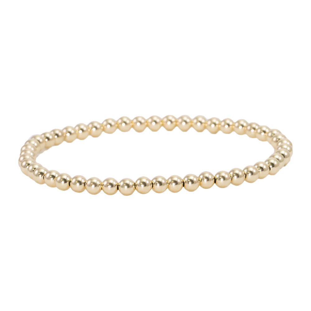 3mm Gold Bead Bracelet with Diamond Bead 14K Yellow Gold +$160 / 7