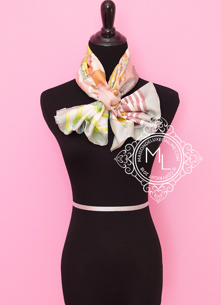 Hermes Pink Green Twill Silk 90 cm Ronds de Marche Scarf Shawl Carre ...
