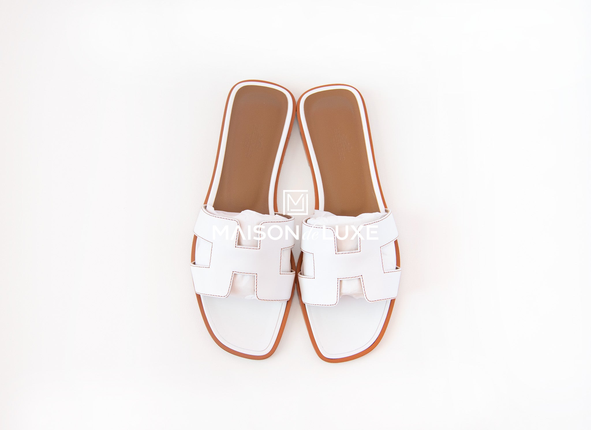 hermes white slippers