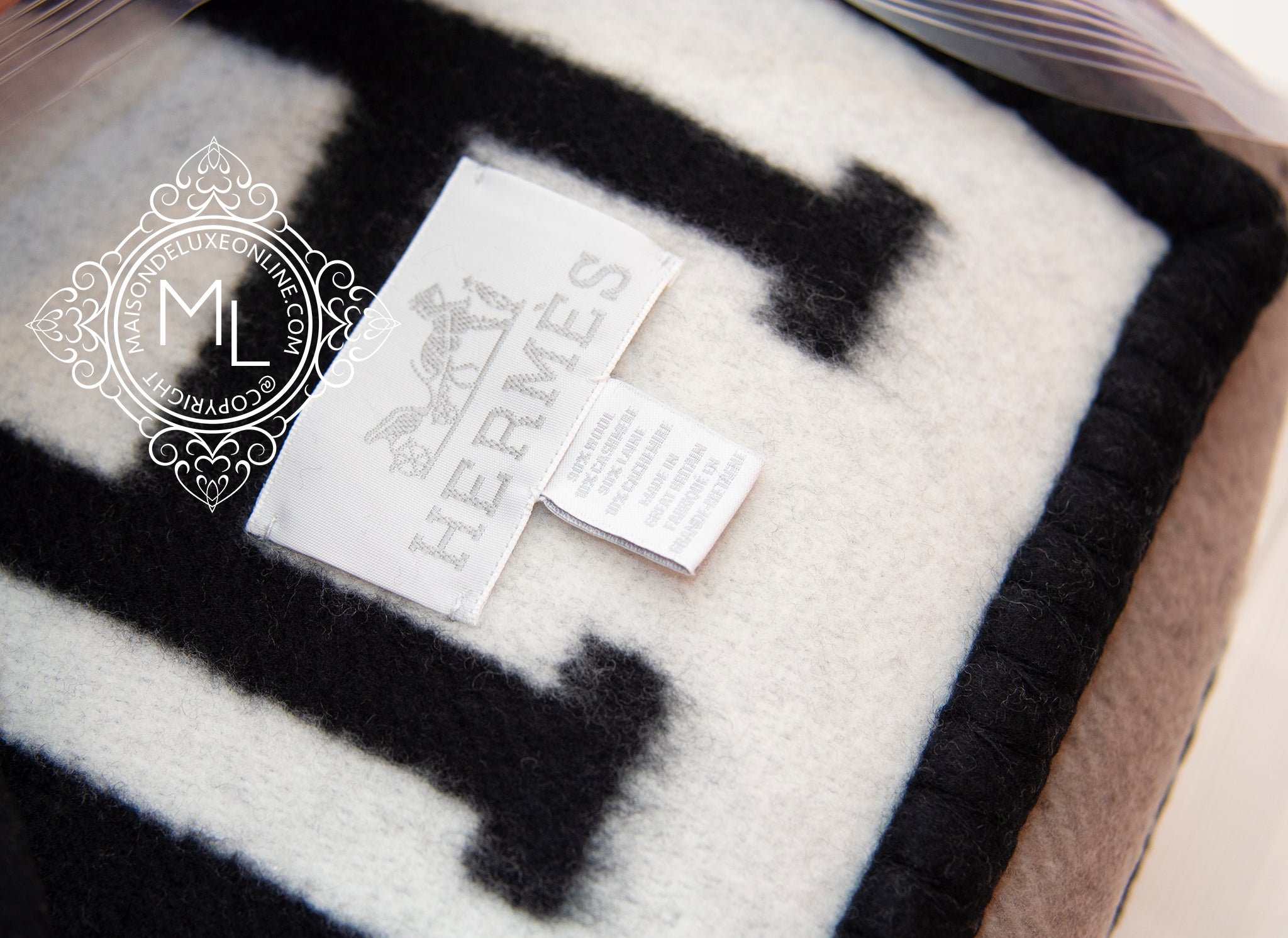 black and white hermes blanket