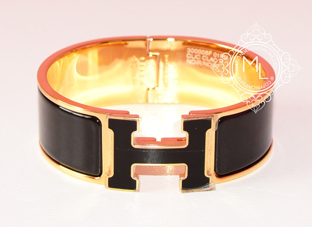 Hermes Black on Black H Clic Clac Wide Gold Bracelet Bangle Cuff ...