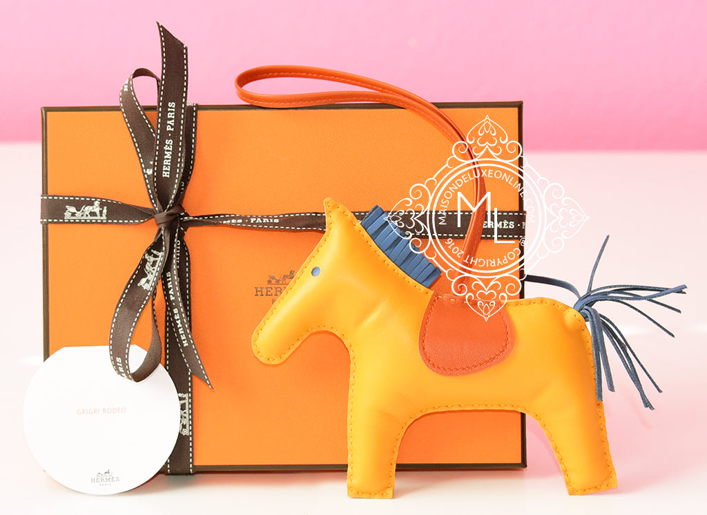 Hermes Orange Poppy/Craie/Terre Battue Grigri Horse Rodeo Bag Charm PM