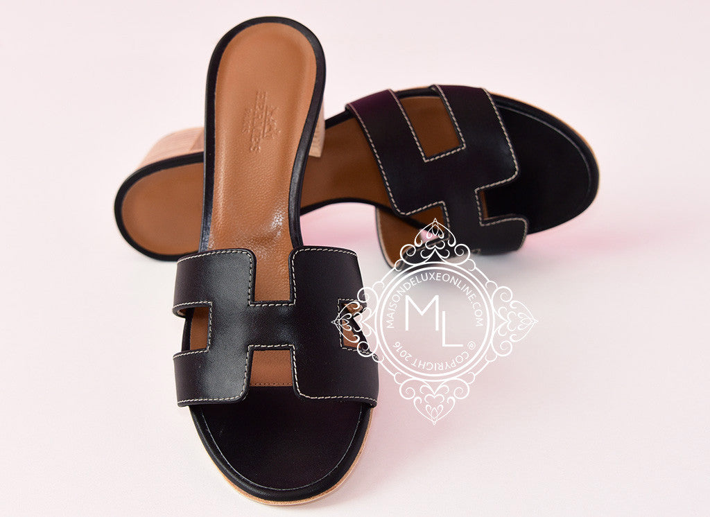  Hermes  Womens Noir Black Oasis Sandals  Slippers 35 5 Shoes  