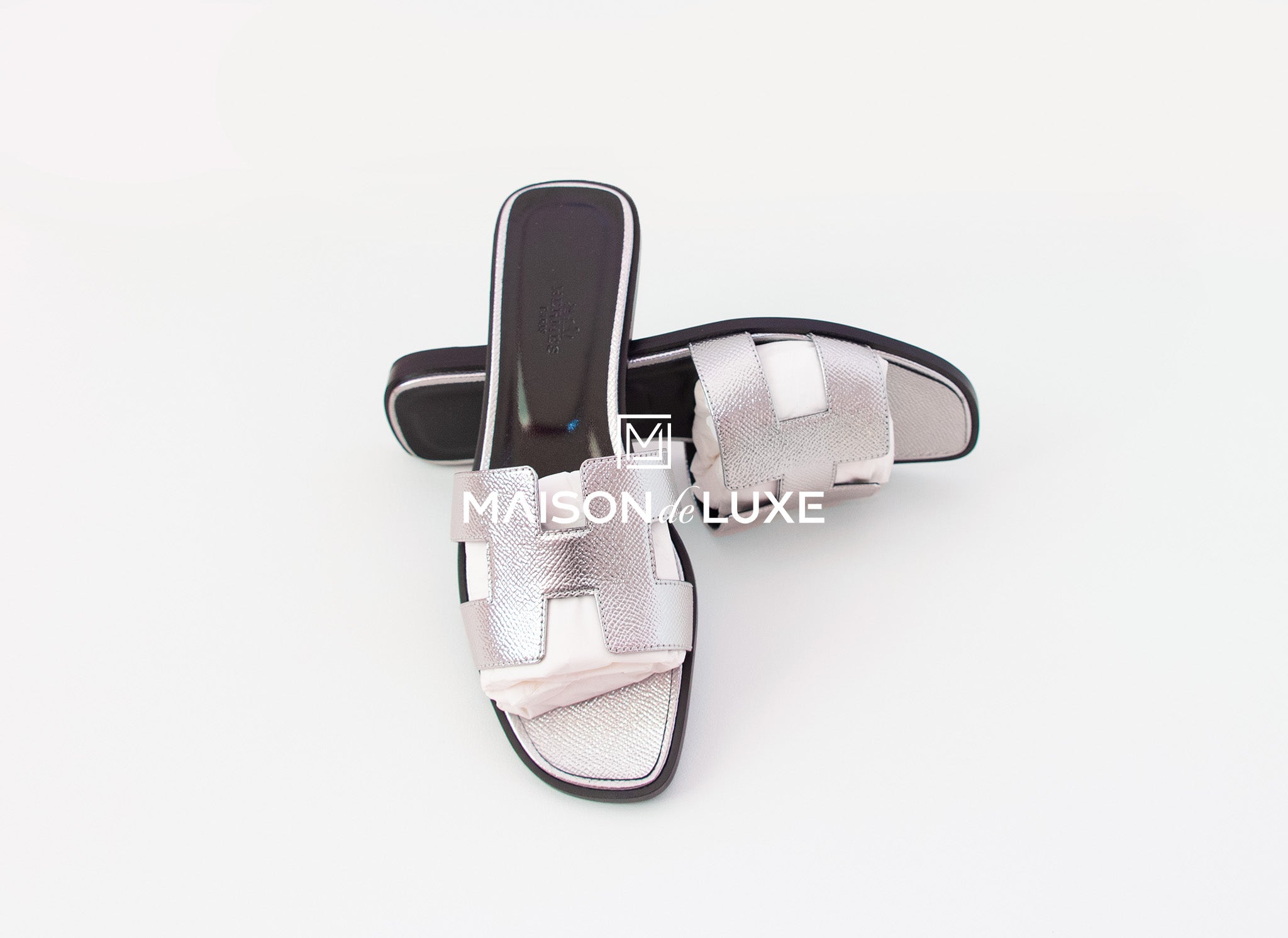 hermes silver slippers