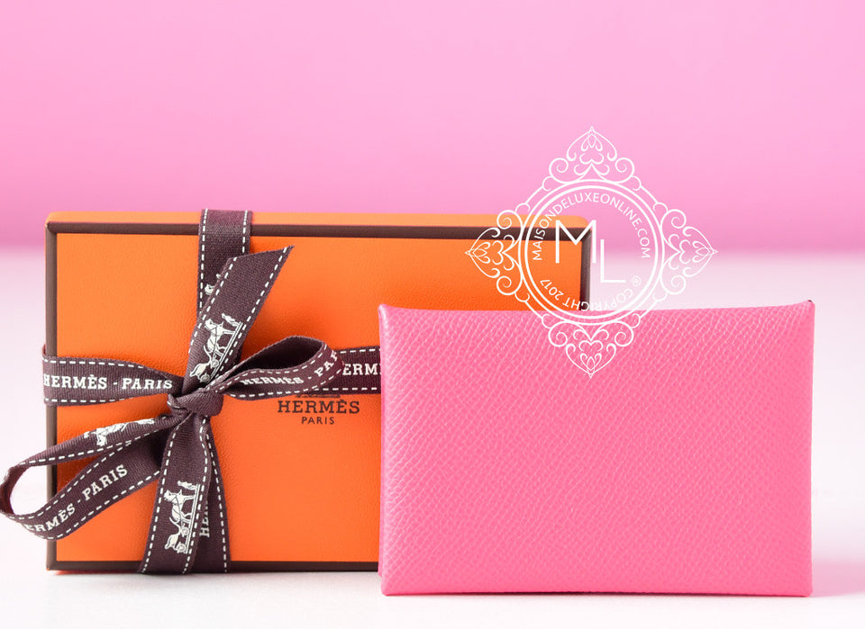 Hermes Rose Eelantine Pink Epsom Calvi Card Case Holder Wallet Clutch ...