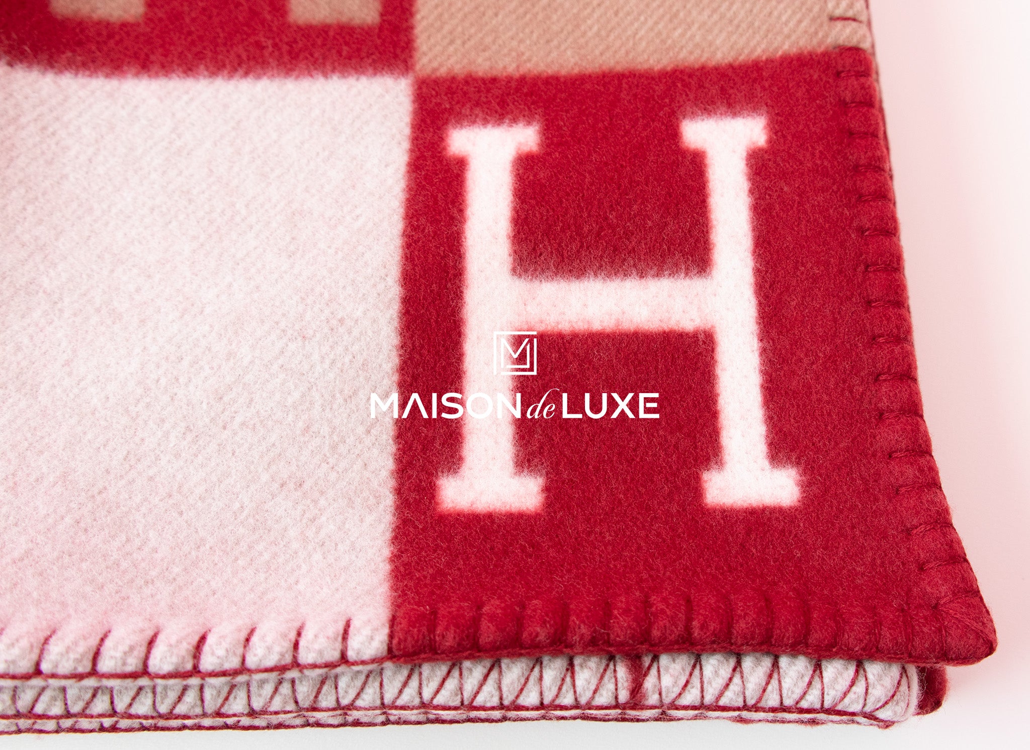 Hermes Large Rouge H Red Wool Cashmere Avalon III Blanket Throw