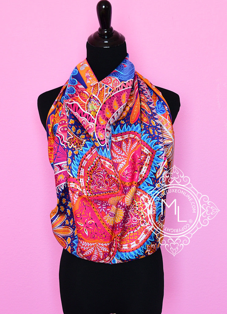 Hermes Iris Fuchsia Twill Silk 90 cm Le Jardin de la Maharani Scarf ...