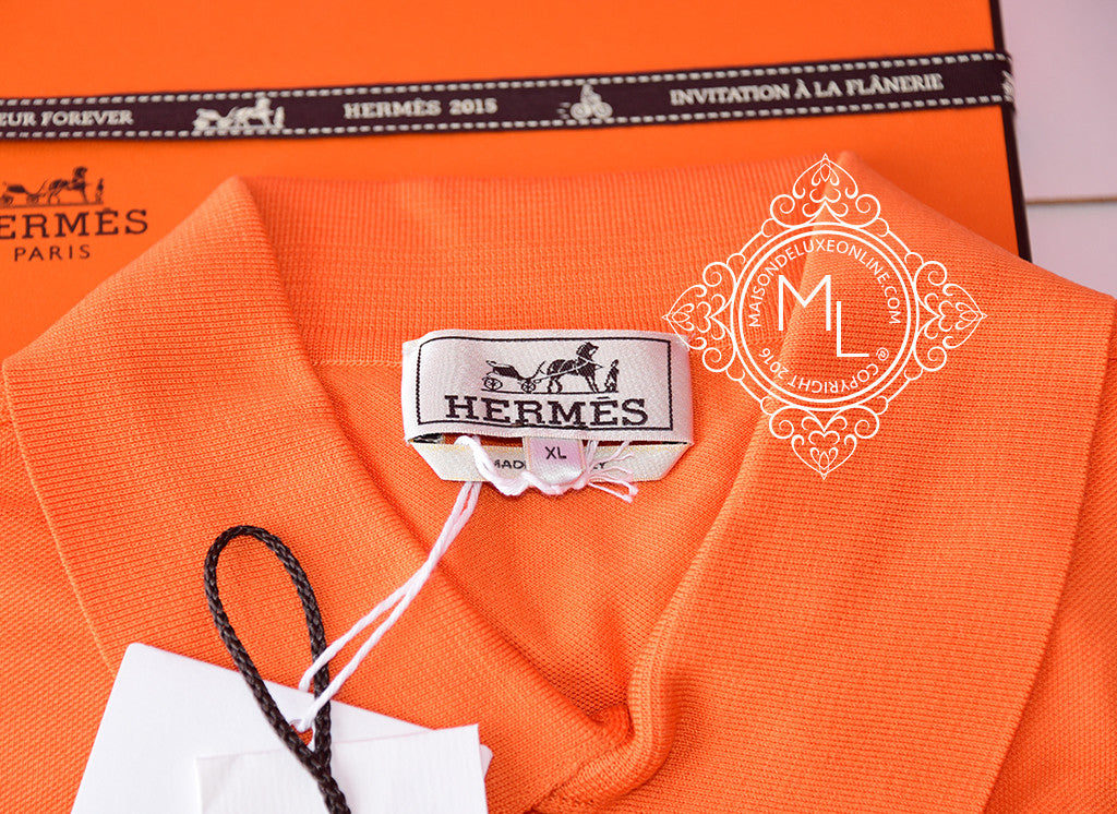 Hermes Mens Sports Orange Polo Shirt 