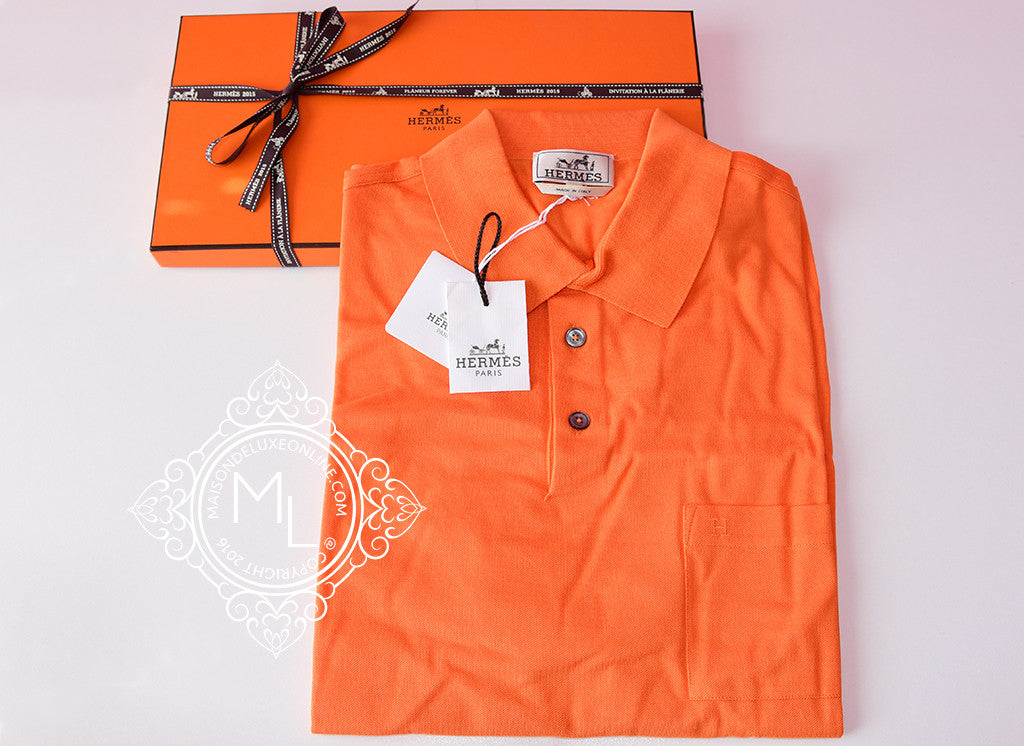 Hermes Mens Sports Orange Polo Shirt 