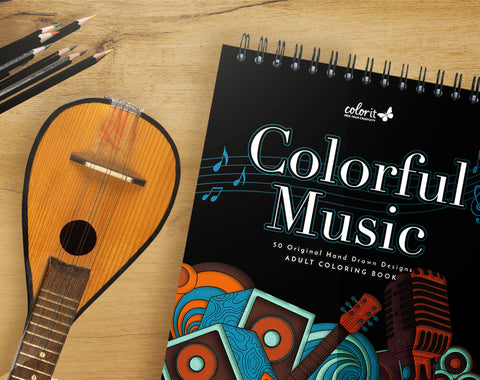 ColorIt Colorful Music Spiral Bound Adult Coloring Book, 50 Original  Designs with Perforated Pages, Lay Flat Hardback Book Cover, Ink Blotter  Paper 