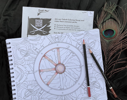 ColorIt Pirates Coloring Book for Adults - Bonus Ink Blotter