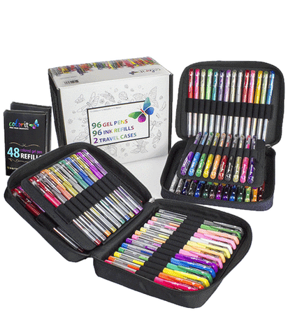 big set of gel pens