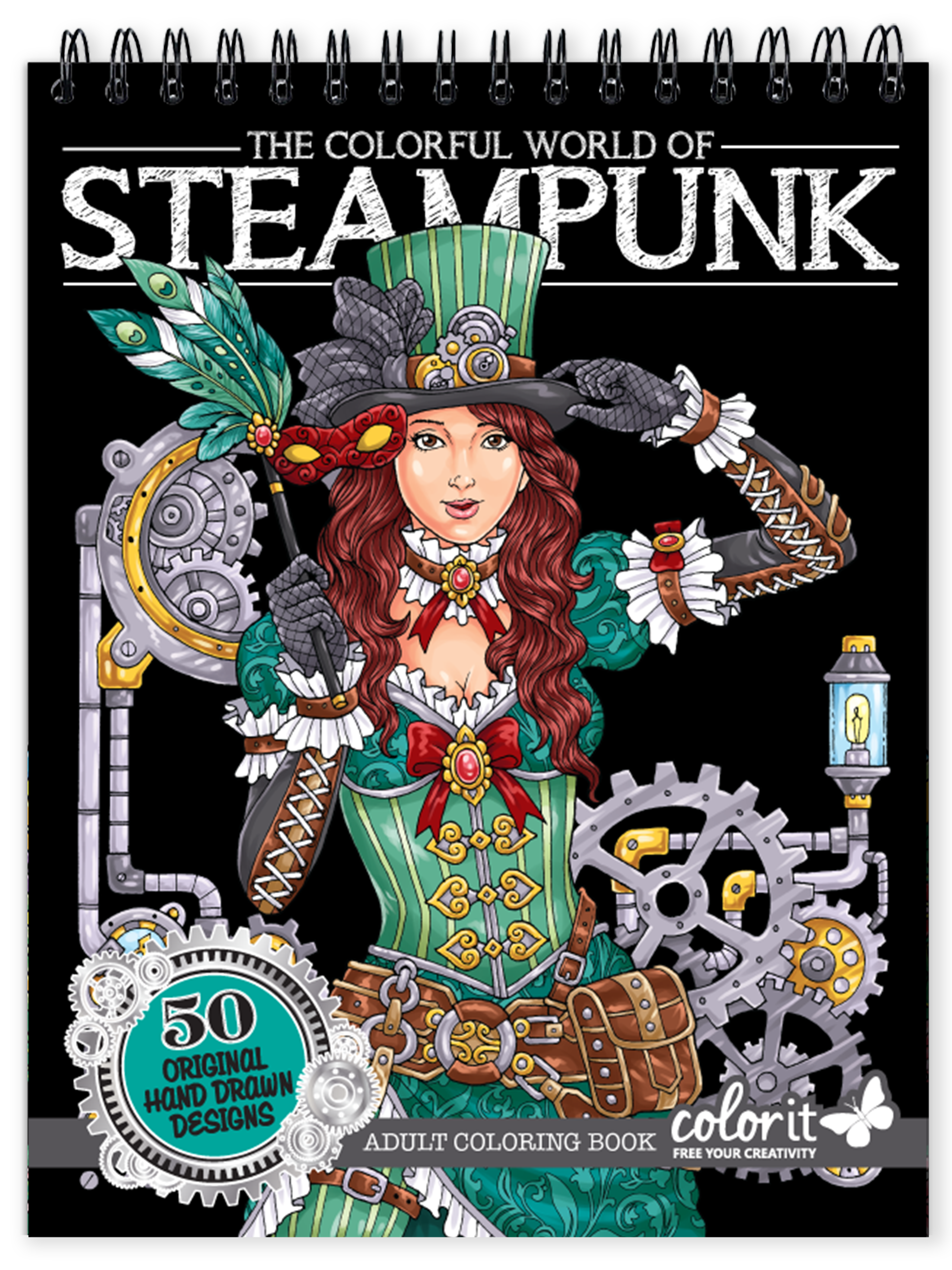 The Colorful World Of Steampunk Coloring Book For Adults With Hardback Covers Spiral Binding Colorit