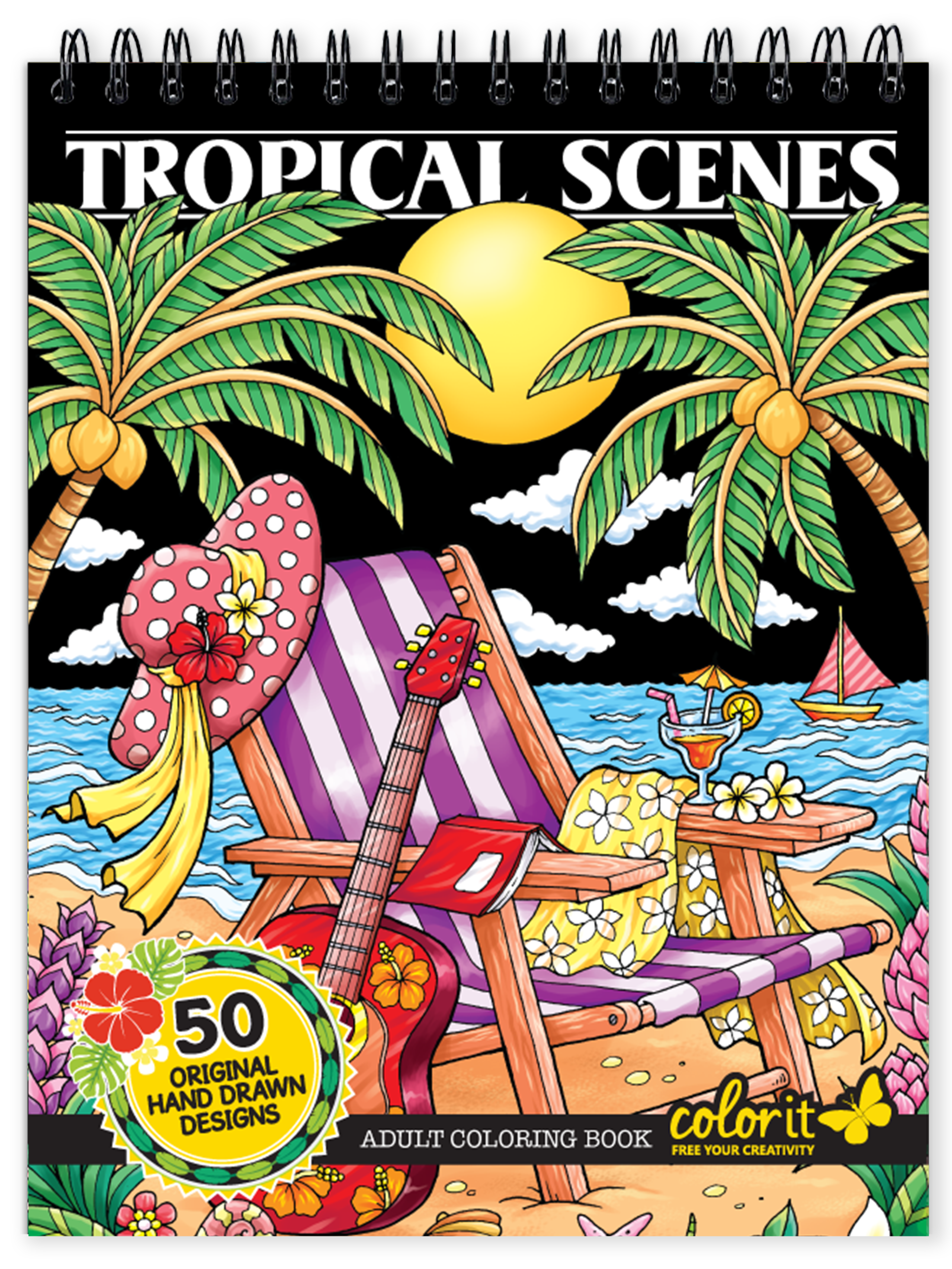 Download Tropical Scenes Coloring Book For Adults With Hardback Covers Spiral Binding Colorit