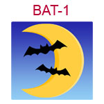 BAT-1 Two black bats flying in front of yellow moon