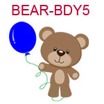 BEAR-BDY5 Brown teddy bear holding blue birthday balloon