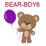 BEAR-BDY6 Brown teddy bear holding purple balloon
