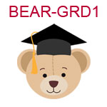 BEAR-GRD1 Brown teddy bear head wearing a graduation cap