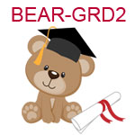 BEAR-GRD2 Brown teddy bear wearing graduation cap with diploma