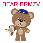 BEAR-BRMZV Brown boy teddy bear wearing a yamaka and holding a torah scroll